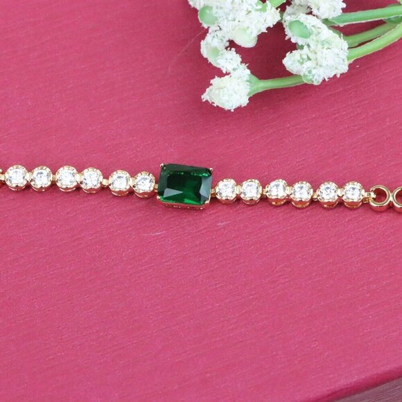 Rose Gold Bracelet with Emerald Green Center and Clear Crystals, XPBL0704 - Picture 12 of 12